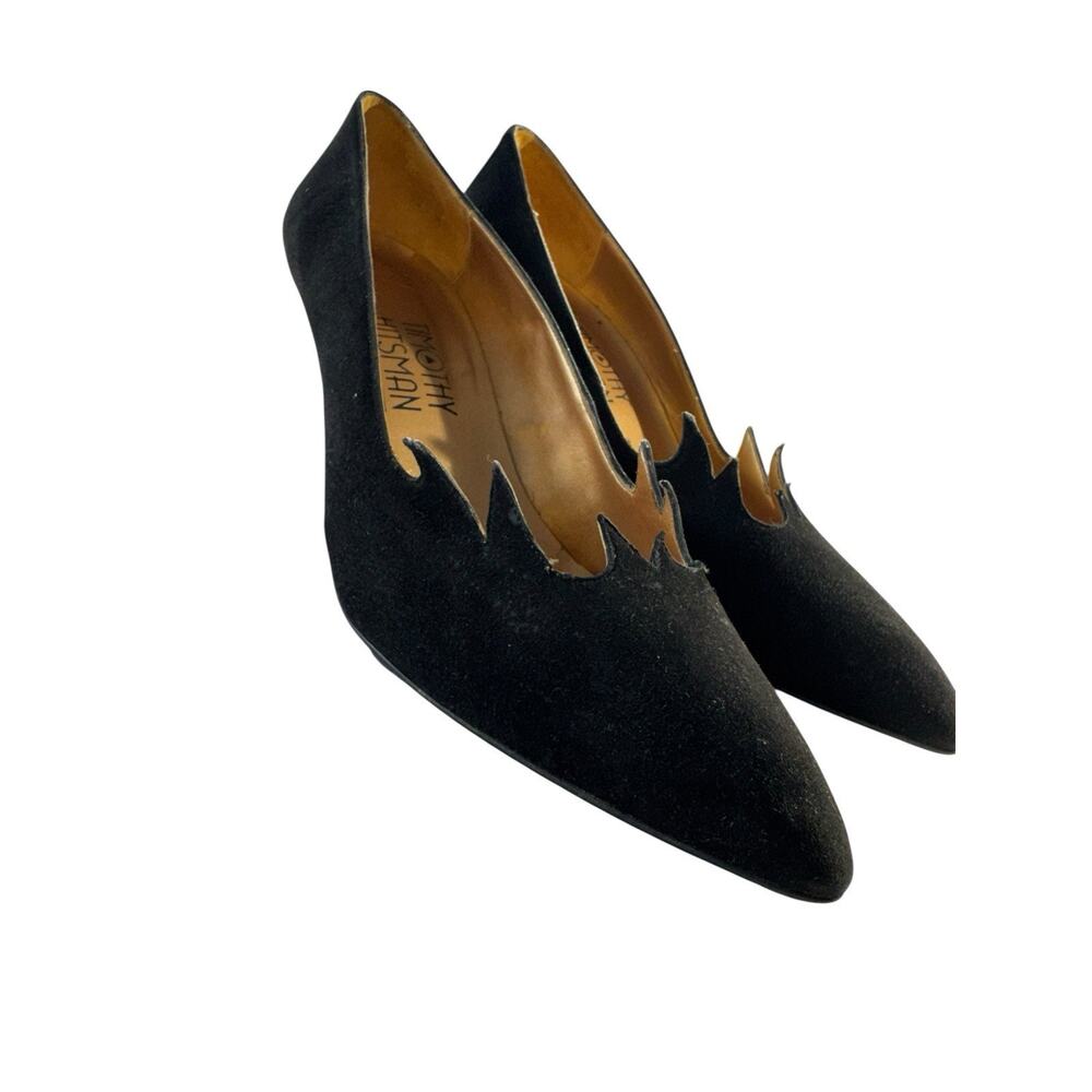 Vintage Timothy Hitsman Women Suede Leather Heels Scalloped Waves Black 6.5M - Picture 8 of 14